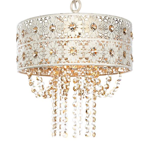 Wedgeworth Champaign Jewels W/ White Punched Metal Drum Pendant Lamp 12.75" Wide - Picture 11 of 14